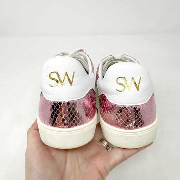 [Stuart Weitzman] Daryl Pink Metallic Snake Embossed Leather Sneakers Size 8.5 - Picture 7 of 12